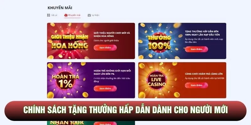Chính sách tặng thưởng hấp dẫn dành cho người mới