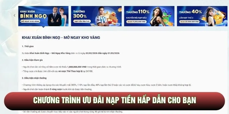 Chương trình ưu đãi nạp tiền hấp dẫn cho bạn
