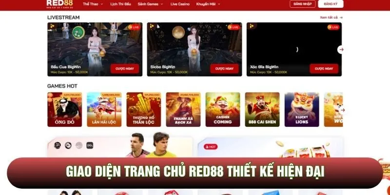 Giao diện trang chủ Red88 thiết kế hiện đại
